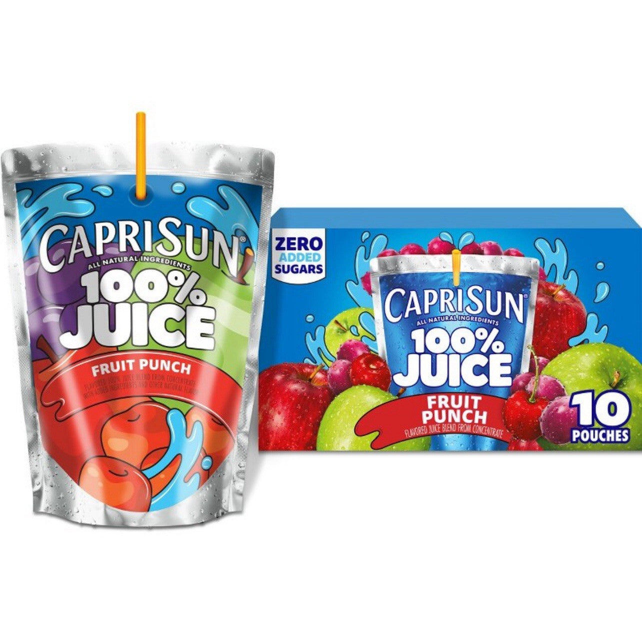 〽️ New Capri Sun Fruit Punch Zero Sugar Added 100% Juice Concentrate 10 Pouches