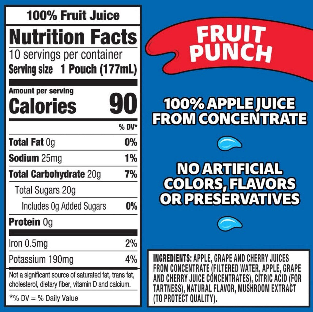 〽️ New Capri Sun Fruit Punch Zero Sugar Added 100% Juice Concentrate 10 Pouches
