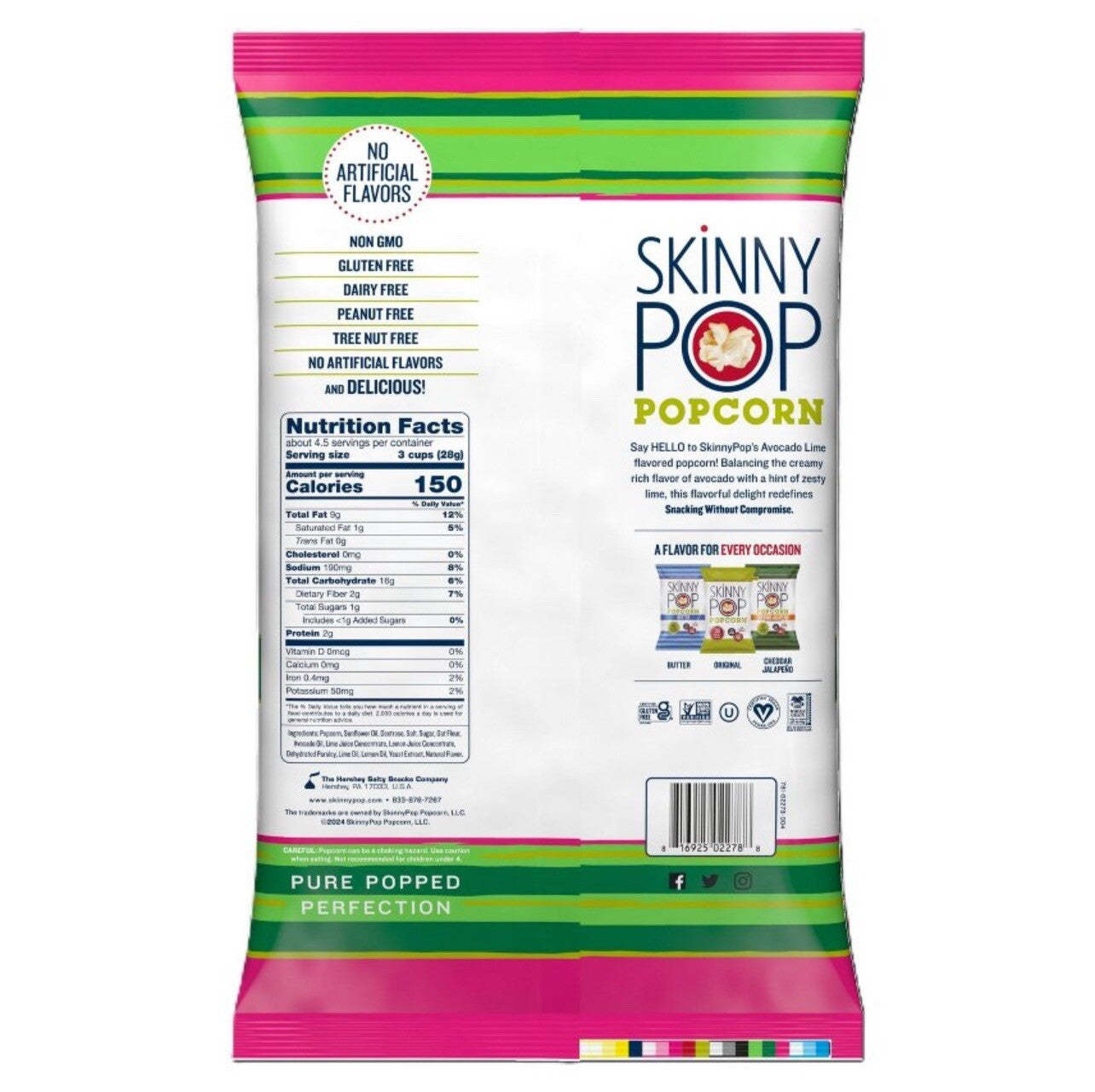〽️ New Skinny Pop Organic Avocado Lime Whole Grain Healthy Non GMO Popcorn 4.4oz