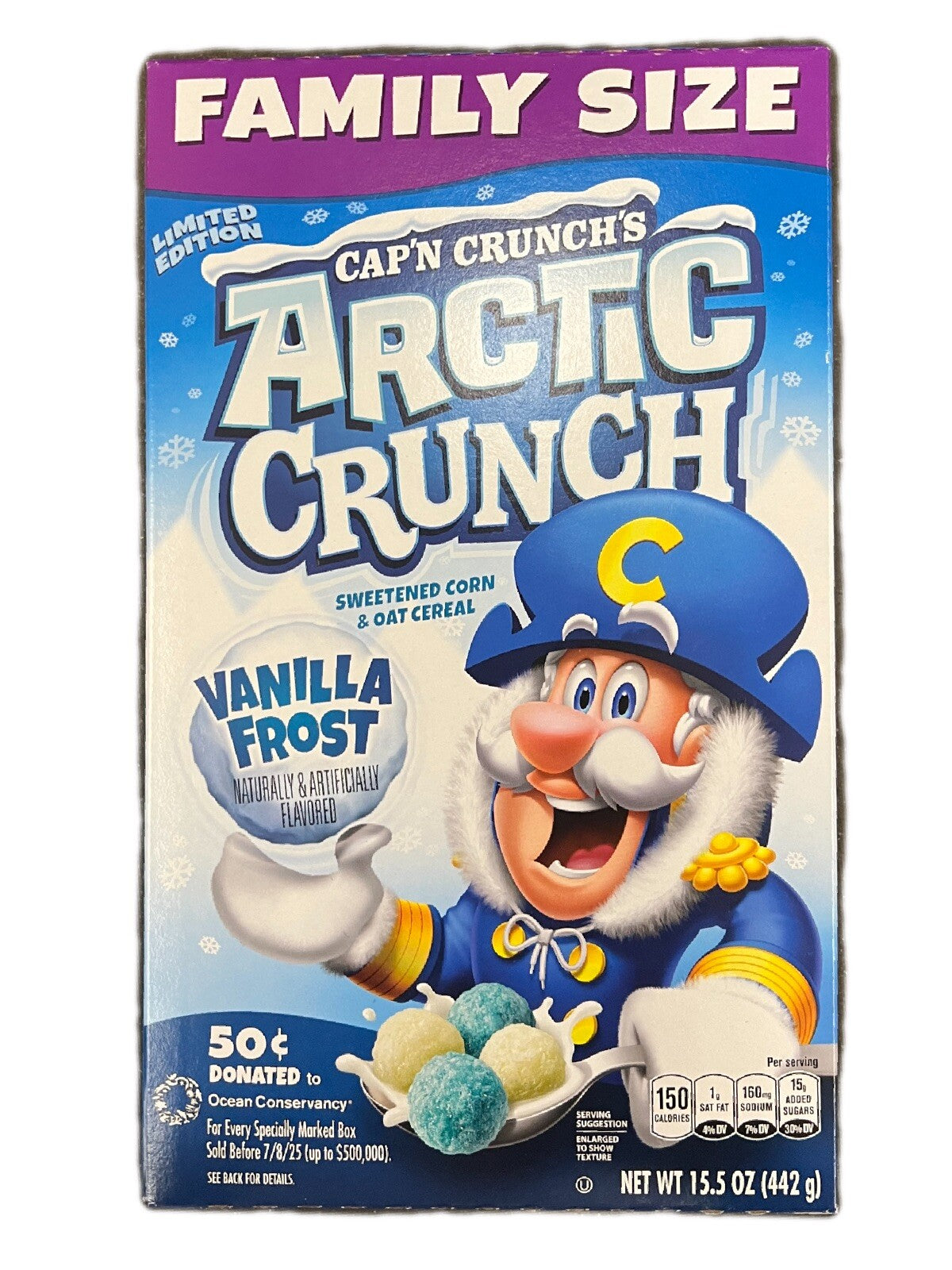 🔵 New Cap'n Crunch Vanilla Frost Artic Crunch Sweet Oat & Corn Cereal 15.5 oz