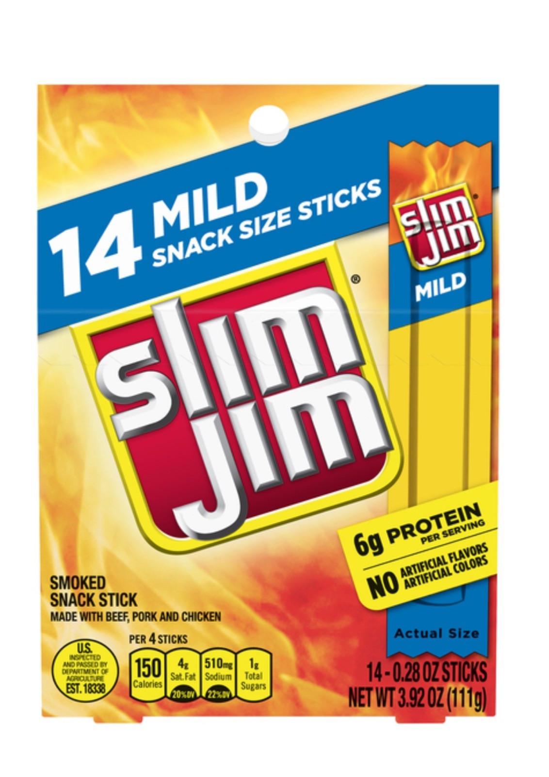 🔵New Slim Jim Mild Smoked Beef Chicken Pork 6g Protein Snack 3.92oz (14 Sticks)