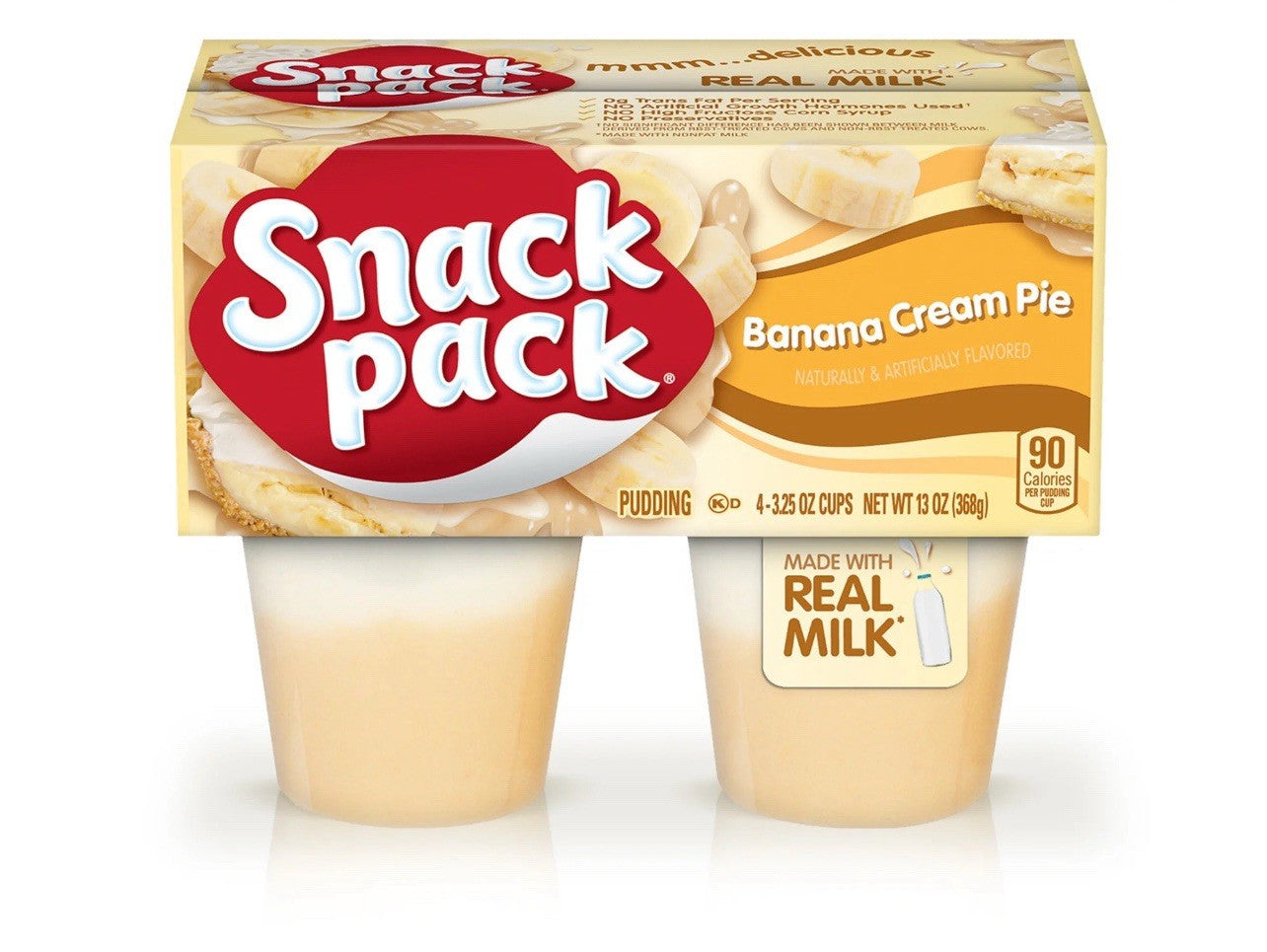 🟡 New Snack Pack Banana Cream Pie Milk Smooth Jello Inspired Pudding Cups 13oz