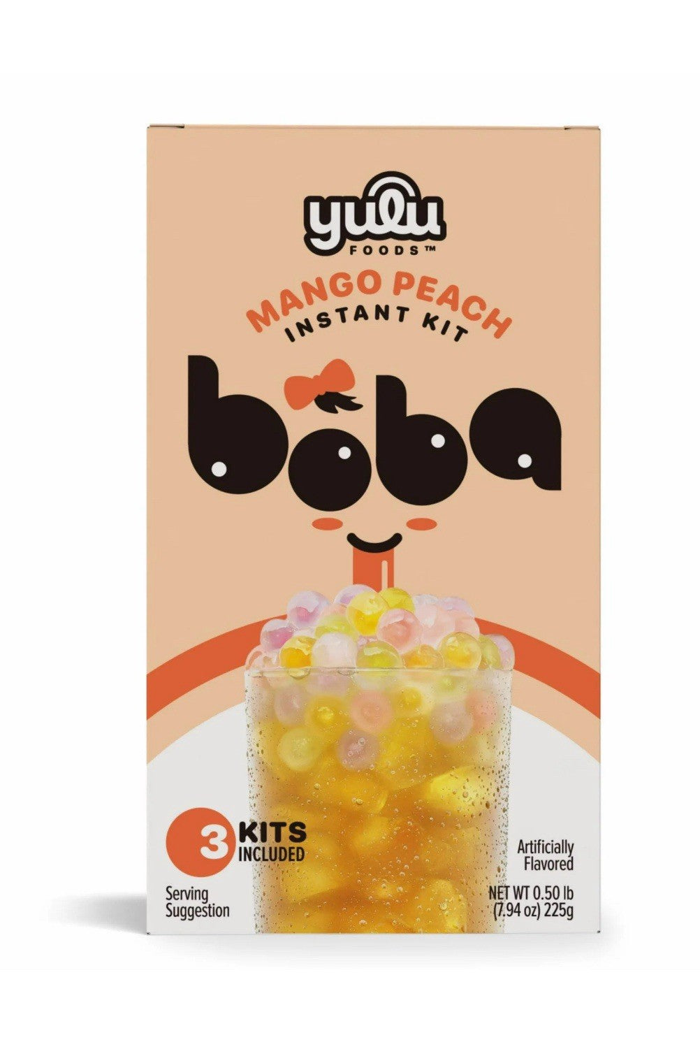 🔵 New Yulu Foods MANGO PEACH Instant Boba Milk Tea Bubble 3-Kits Box 7.94oz
