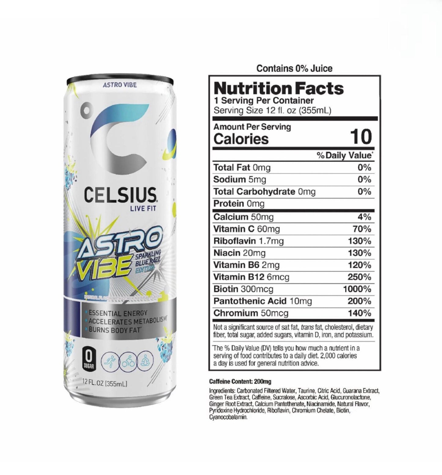 🟢 New Celsius Live Fit Sparkling Astro Vibe Blue Razz Energy Can 12fl (1 Can)