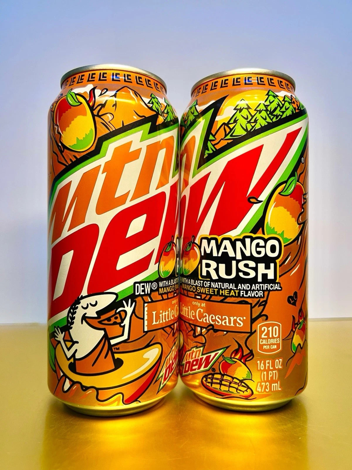 New Limited Edition Mountain Dew Little Caesars MANGO RUSH Sweet Heat (2 Cans)