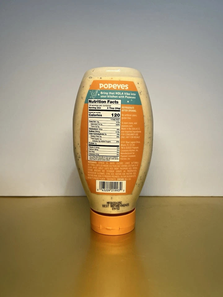 New Official Popeyes Blackened Ranch Buttermilk Dipping Sauce Bottle 18 FL OZ