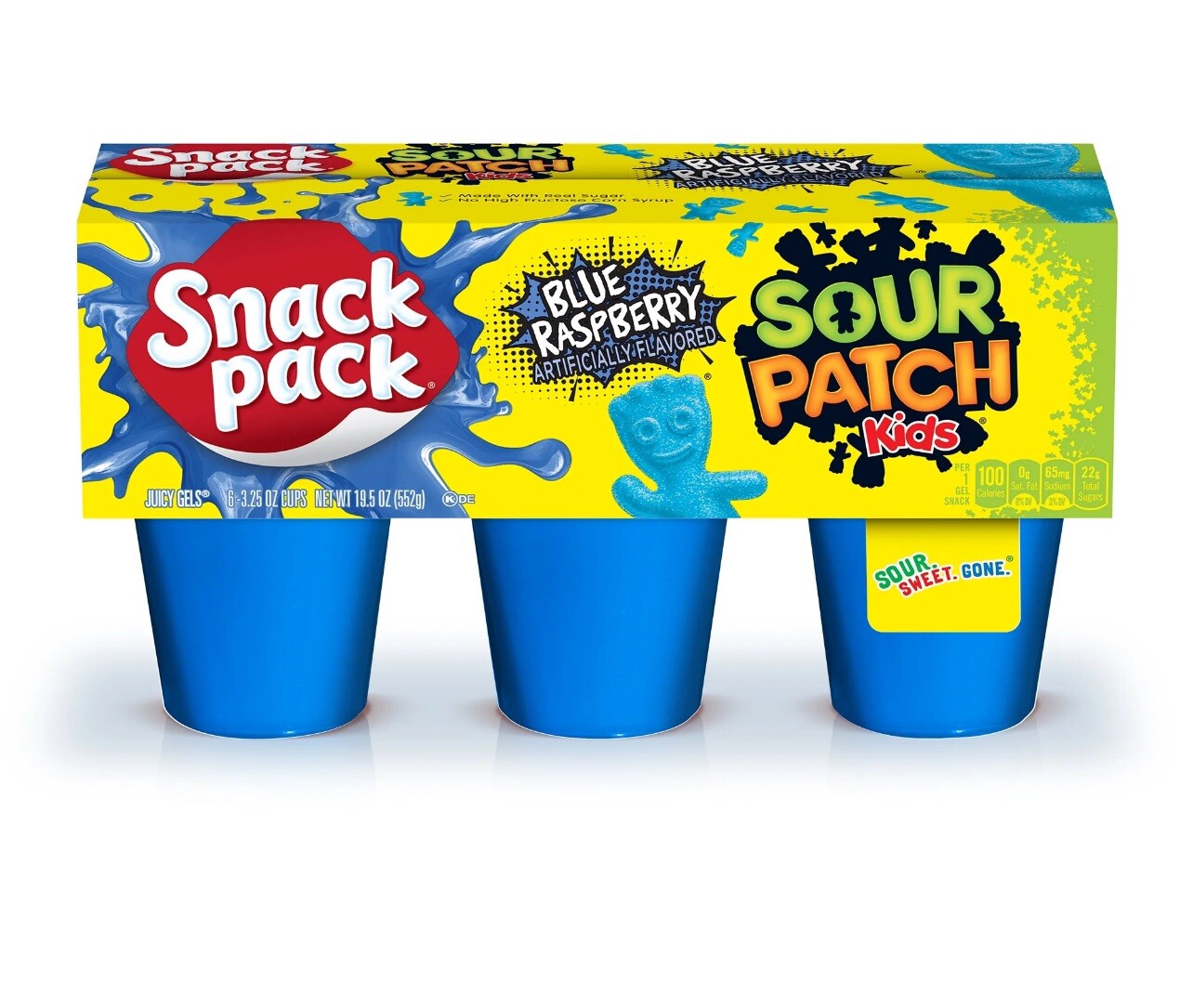 🟢New Snack Pack Sour Patch Kids Blue Raspberry Inspired Jello Pudding Cups 19oz