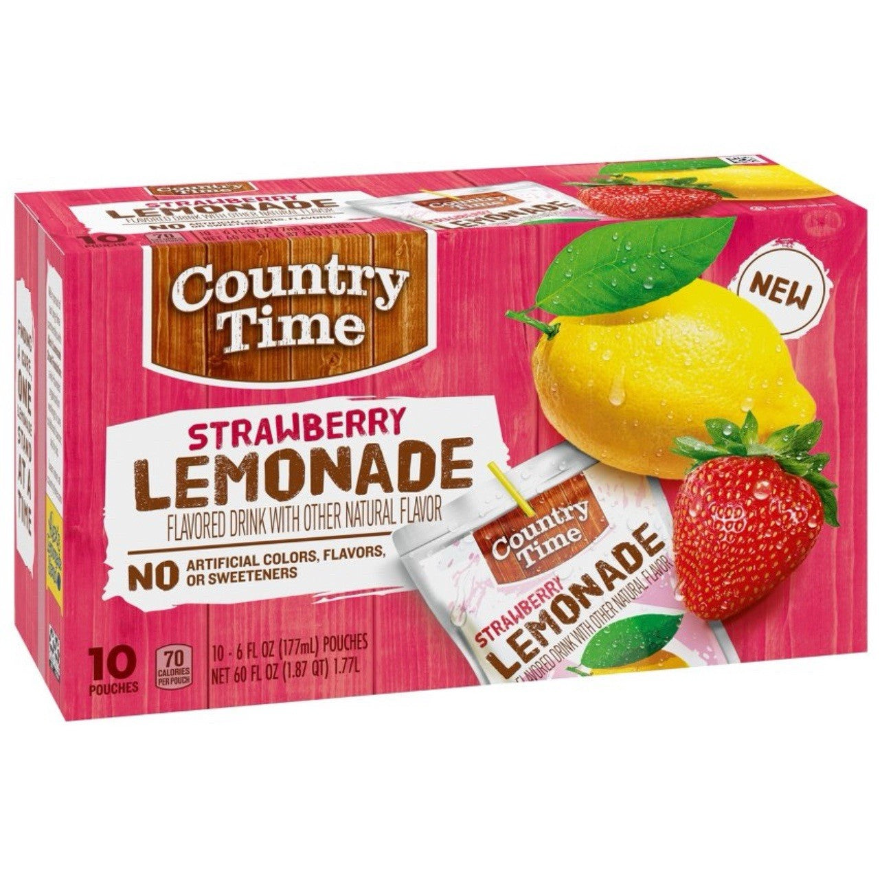 ⚫️ New Country Time Strawberry Lemonade Juice Fruit Box 60 FL OZ (10 Pouches)