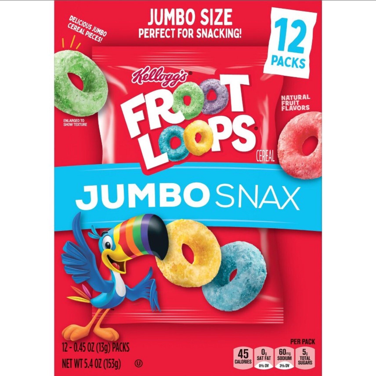 ⚫️ New Kellogg's Jumbo Snax Froot Loops Original Fruit Cereal Packs 5.4oz