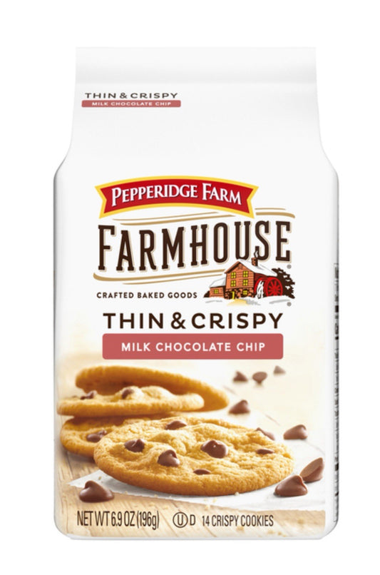 🔵New Pepperidge Farmhouse Thin Crispy Milk Chocolate Chip Baked Cookies 6.9oz