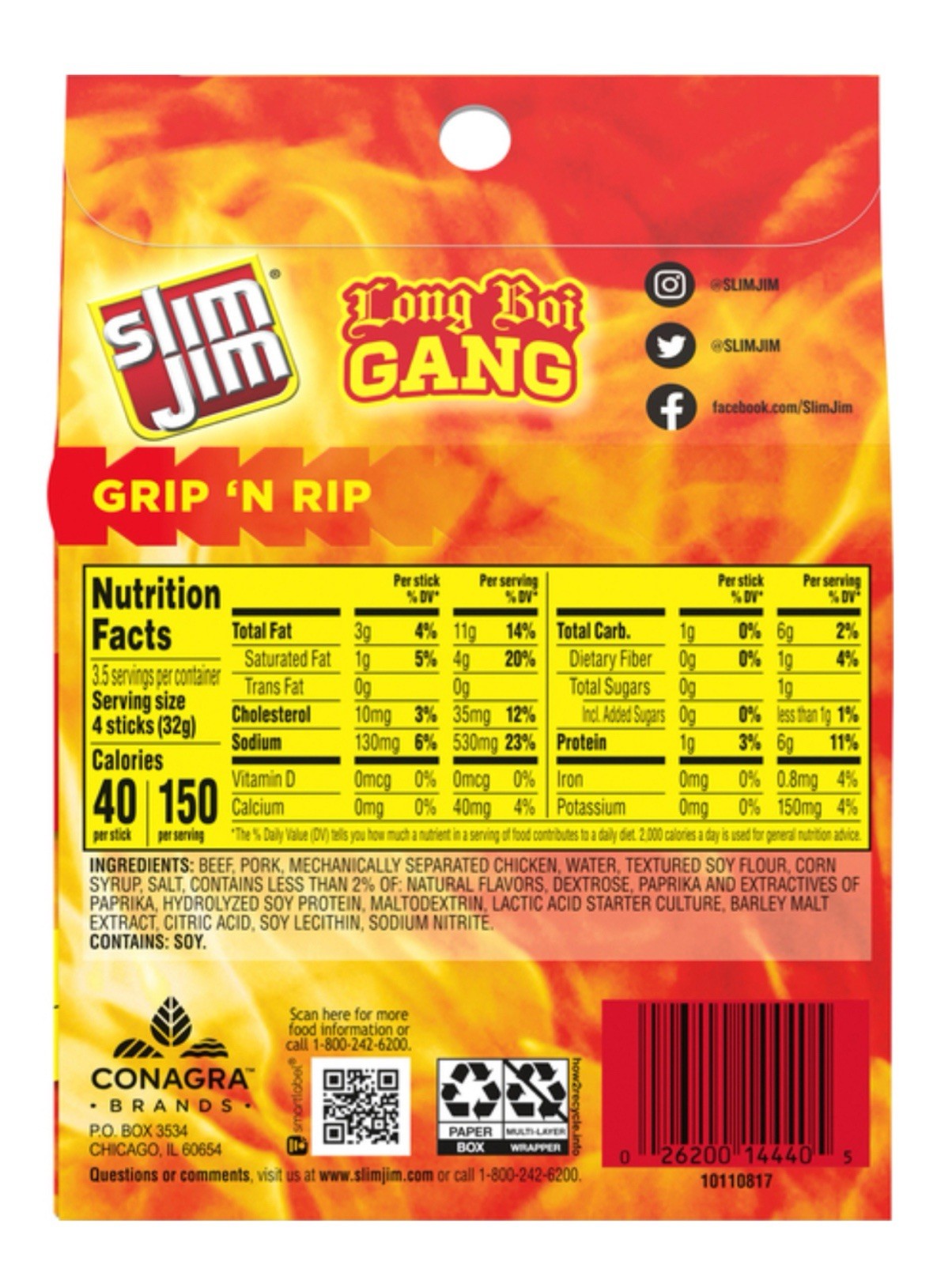 🔵 New Slim Jim Original Smoked Beef Chicken Pork 6g Protein 3.92oz (14 Sticks)