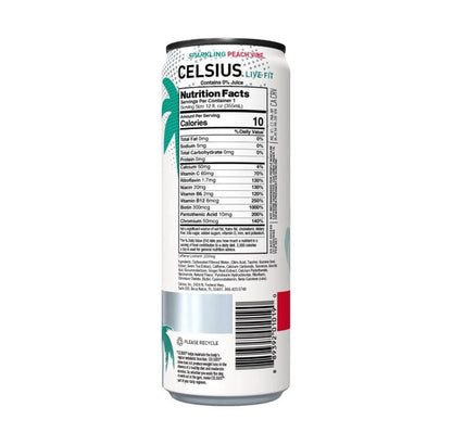 ⚫️ New Celsius Live Fit Sparkling White Peach Vibe Essential Energy 12fl (1 Can)