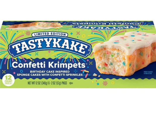 🟡New Tastykake CONFETTI KRIMPETS Birthday Sponge Sprinkle Cake Icing Soft 12oz