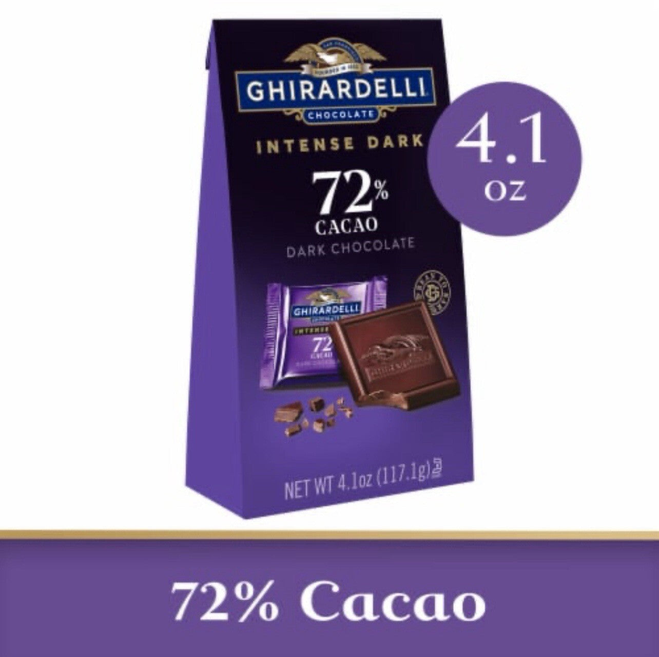 🟠 New Exclusive Ghirardelli Squares Dark Chocolate Intense 72% Cacao 4.1oz