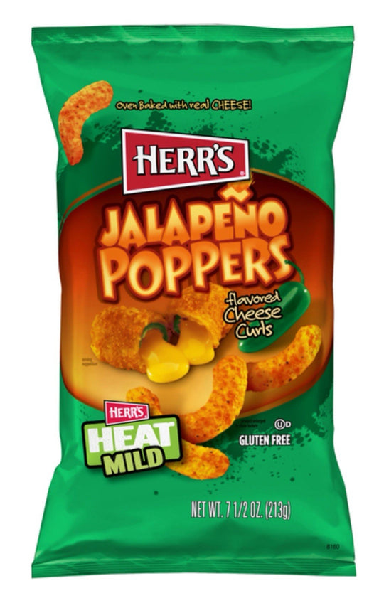 ⚫️ New Exclusive HERR’s Jalapeño Poppers Cheddar Cheese Crunchy Curls 7.5oz