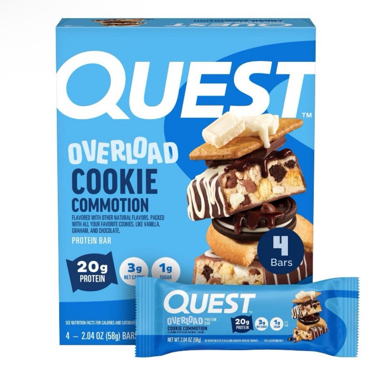 🔴 New QUEST Overload Cookie Commotion Smores Chocolate Protein 8.61oz (1 Box)