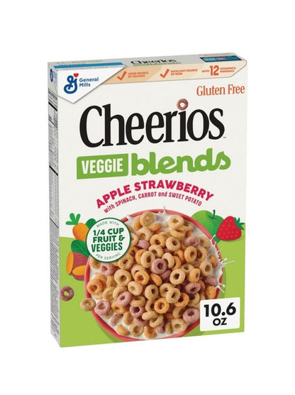 〽️ New Cheerios Veggie Blends Apple Strawberry Spinach Carrot Cereal Box 10.6oz