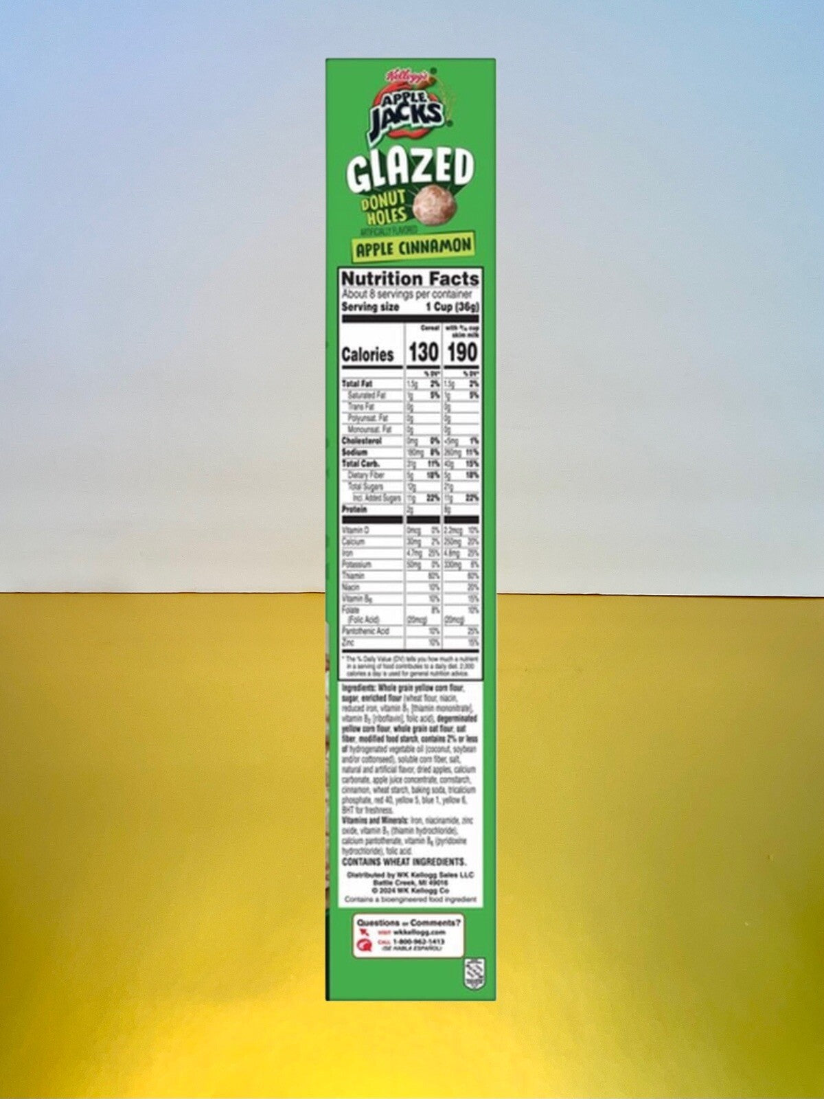 〽️ New Kelloggs Apple Jacks GLAZED Donut Holes Apple Cinnamon Cereal Box 10oz