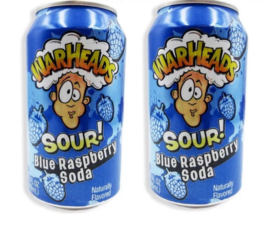⚫️ New Exclusive Warheads Sour Blue Raspberry Fruit Soda Candy Flavor (2 Cans)