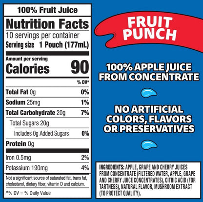 〽️ New Capri Sun Fruit Punch Zero Sugar Added 100% Juice Concentrate 10 Pouches