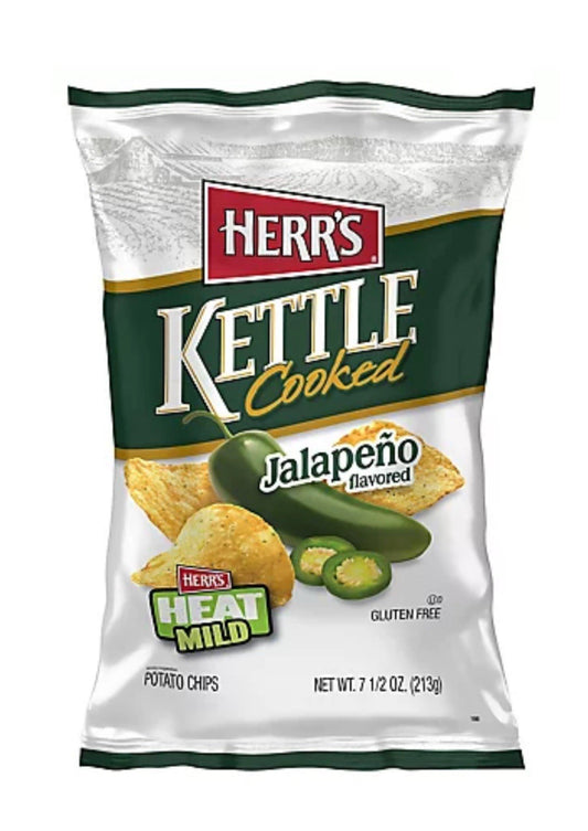 ⚫️ New Exclusive Herr’s Kettle Cooked Jalapeño Heat Mild Potato Chips 7.5oz