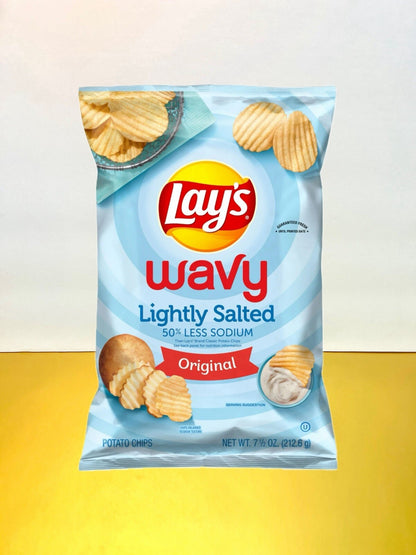〽️ New Lays LIGHTLY SALTED WAVY ORIGINAL 50% Less Sodium Potato Chips 7.5oz