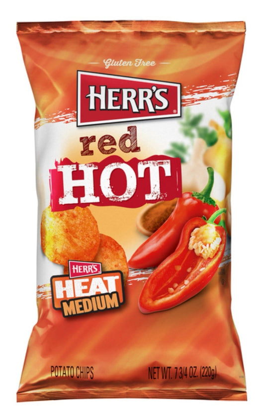 ⚫️ New Herr’s Gluten Free Red Hot Heat Medium Flavored Potato Chips 7.25oz
