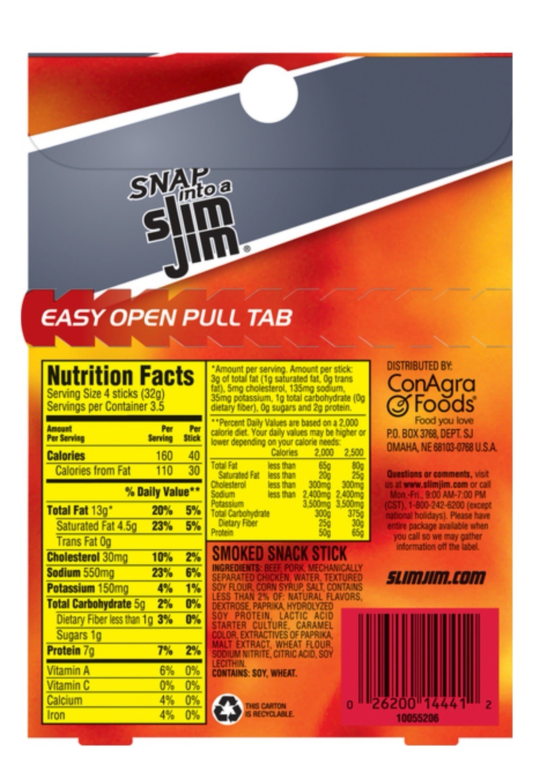 🔵New Slim Jim Mild Smoked Beef Chicken Pork 6g Protein Snack 3.92oz (14 Sticks)
