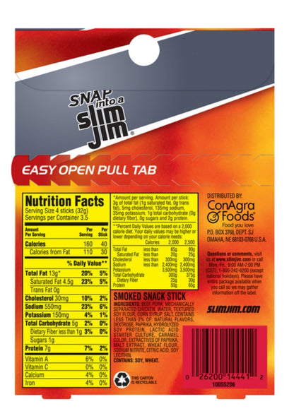 🔵New Slim Jim Mild Smoked Beef Chicken Pork 6g Protein Snack 3.92oz (14 Sticks)