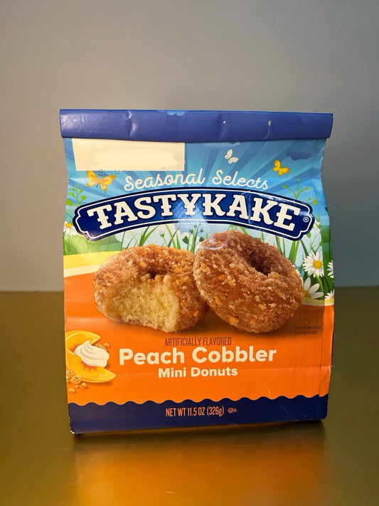 🔥New Seasonal Tastykake Peach Cobbler Yellow Cake Bread Soft Mini Donuts 11.5oz