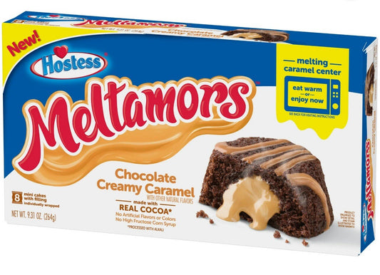 🟢New Hostess Meltamors Chocolate Creamy Caramel Cocoa Mini Cakes 9.31oz 8-Count