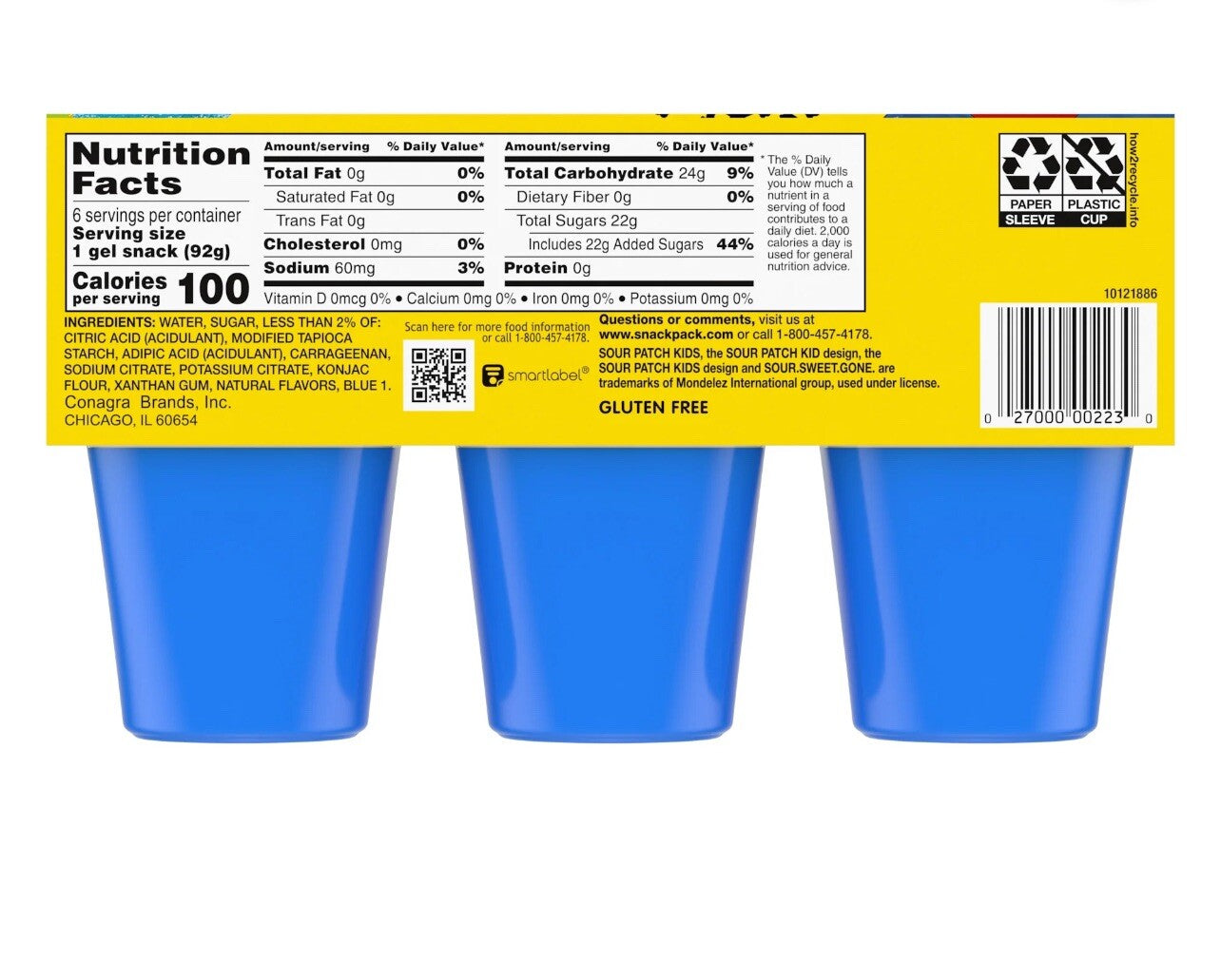 🟢New Snack Pack Sour Patch Kids Blue Raspberry Inspired Jello Pudding Cups 19oz