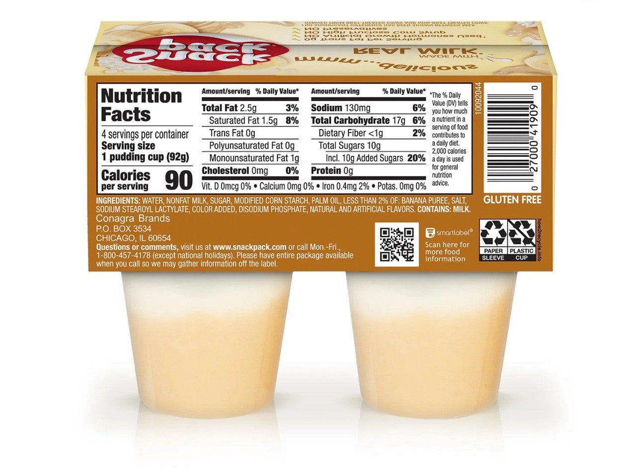 🟡 New Snack Pack Banana Cream Pie Milk Smooth Jello Inspired Pudding Cups 13oz