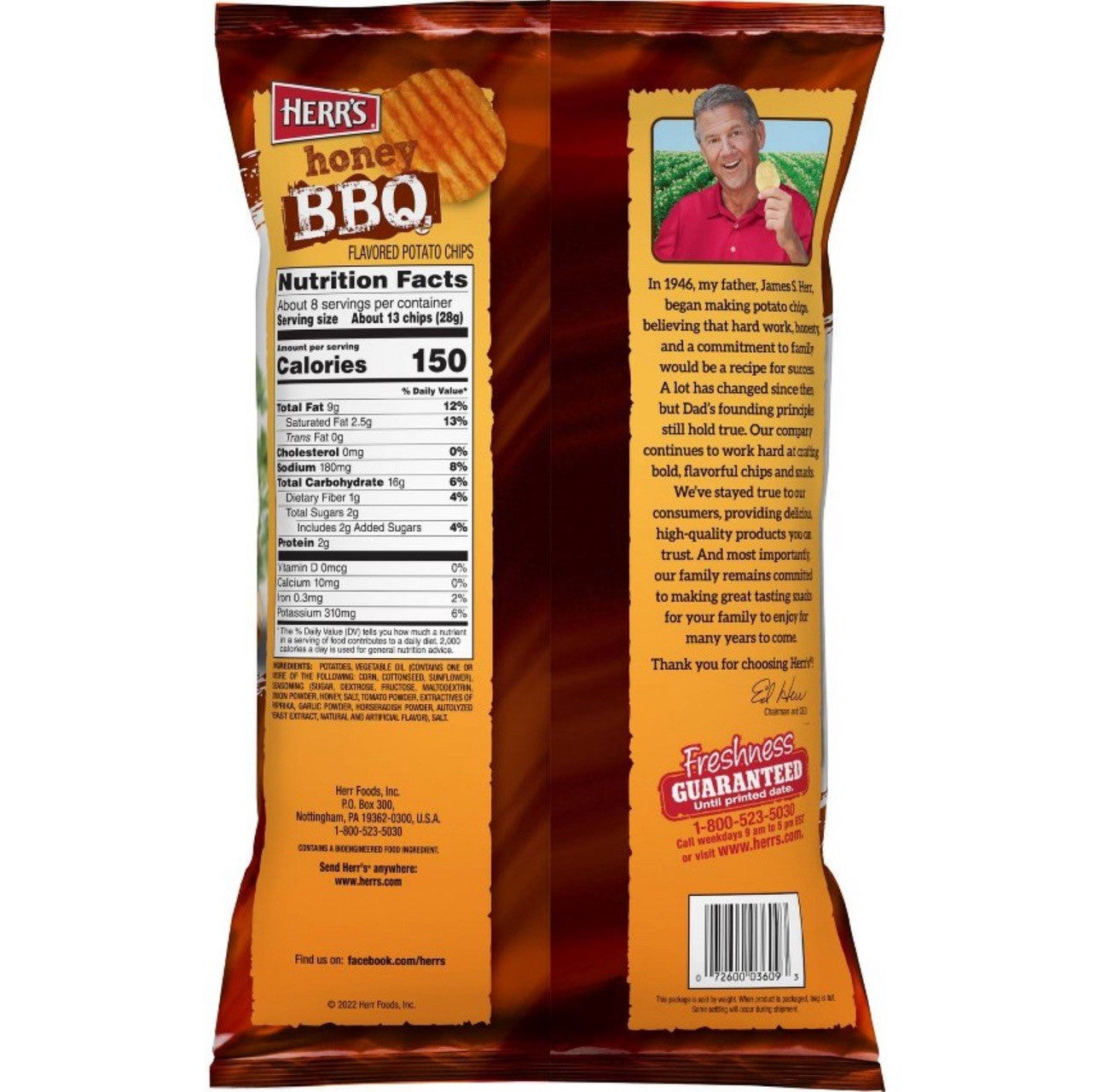 ⚫️ New Exclusive Herr’s Honey BBQ Barbecue Gluten Free Potato Chips 7.5oz