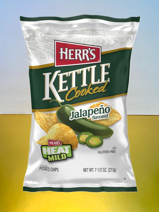 🟠New Limited Edition HERR’s Kettle Cooked Jalapeno Heat Mild Potato Chips 8oz