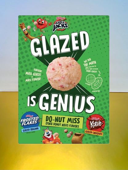 〽️ New Kelloggs Apple Jacks GLAZED Donut Holes Apple Cinnamon Cereal Box 10oz