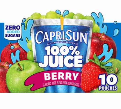 〽️ New Capri Sun Berry Zero Sugar Added 100% Juice Concentrate 10 Pouches