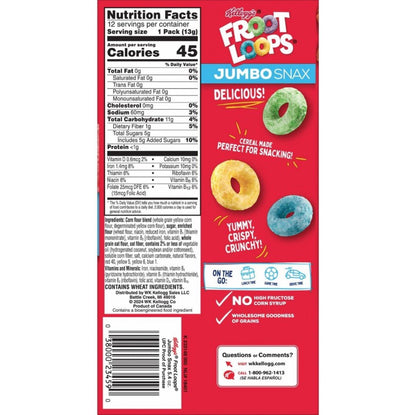 ⚫️ New Kellogg's Jumbo Snax Froot Loops Original Fruit Cereal Packs 5.4oz