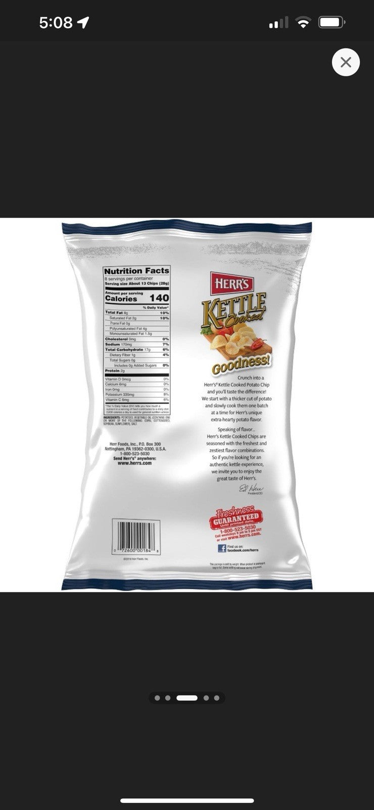 ⚫️ New Exclusive Herr’s Kettle Original Crisp Potato Chips 8oz