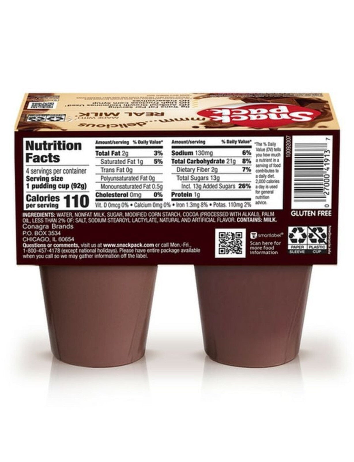 🟡 New Snack Pack Pure Chocolate Jello Real Milk Inspired Pudding Cups 13oz