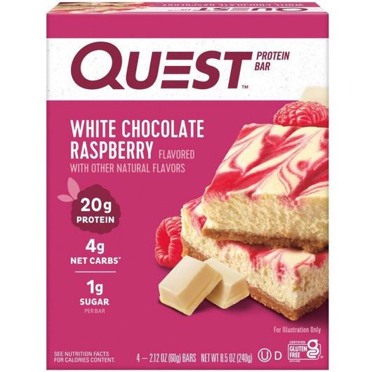 🟣New QUEST White Chocolate Raspberry 20g Protein 4g Net Carbs Bar 8.5oz (1 Box)