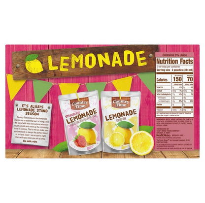 ⚫️ New Country Time Strawberry Lemonade Juice Fruit Box 60 FL OZ (10 Pouches)