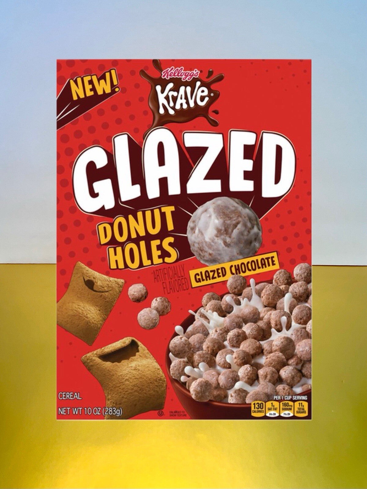 〽️ New Kelloggs Krave GLAZED Donut Holes Chocolate Chunky Cereal Box 10oz
