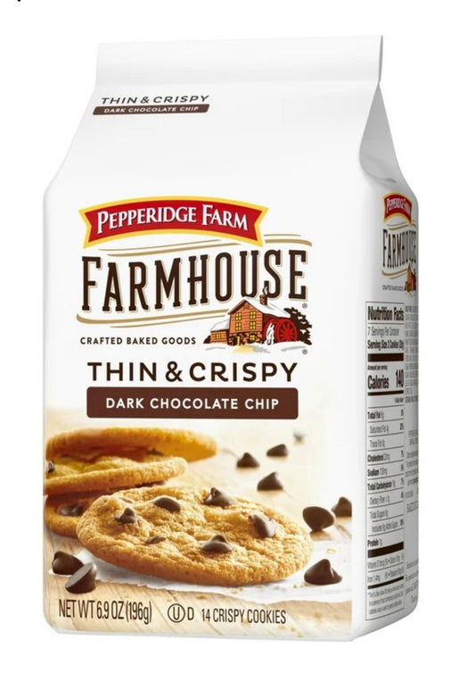 🟢New Pepperidge Farm Thin & Crispy Dark Chocolate Chip Soft Baked Cookies 6.9oz
