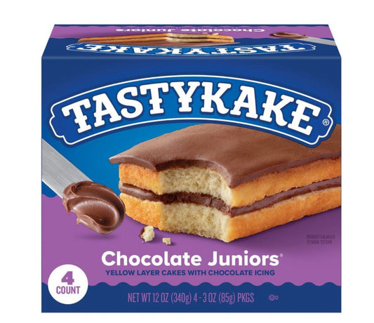 🟡New Tastykake Chocolate Flavored Juniors Layer Yellow Icing Topping Cakes 12oz