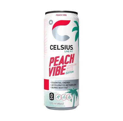 ⚫️ New Celsius Live Fit Sparkling White Peach Vibe Essential Energy 12fl (1 Can)