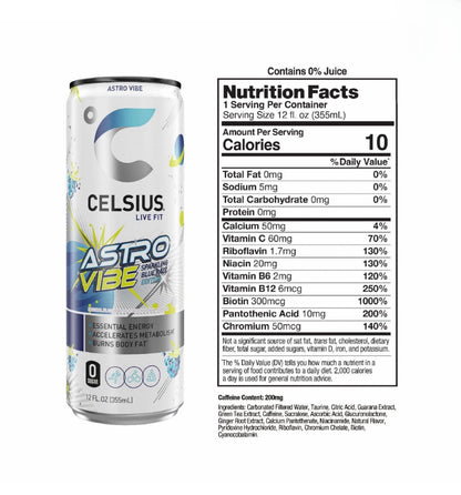 🟢 New Celsius Live Fit Sparkling Astro Vibe Blue Razz Energy Can 12fl (1 Can)