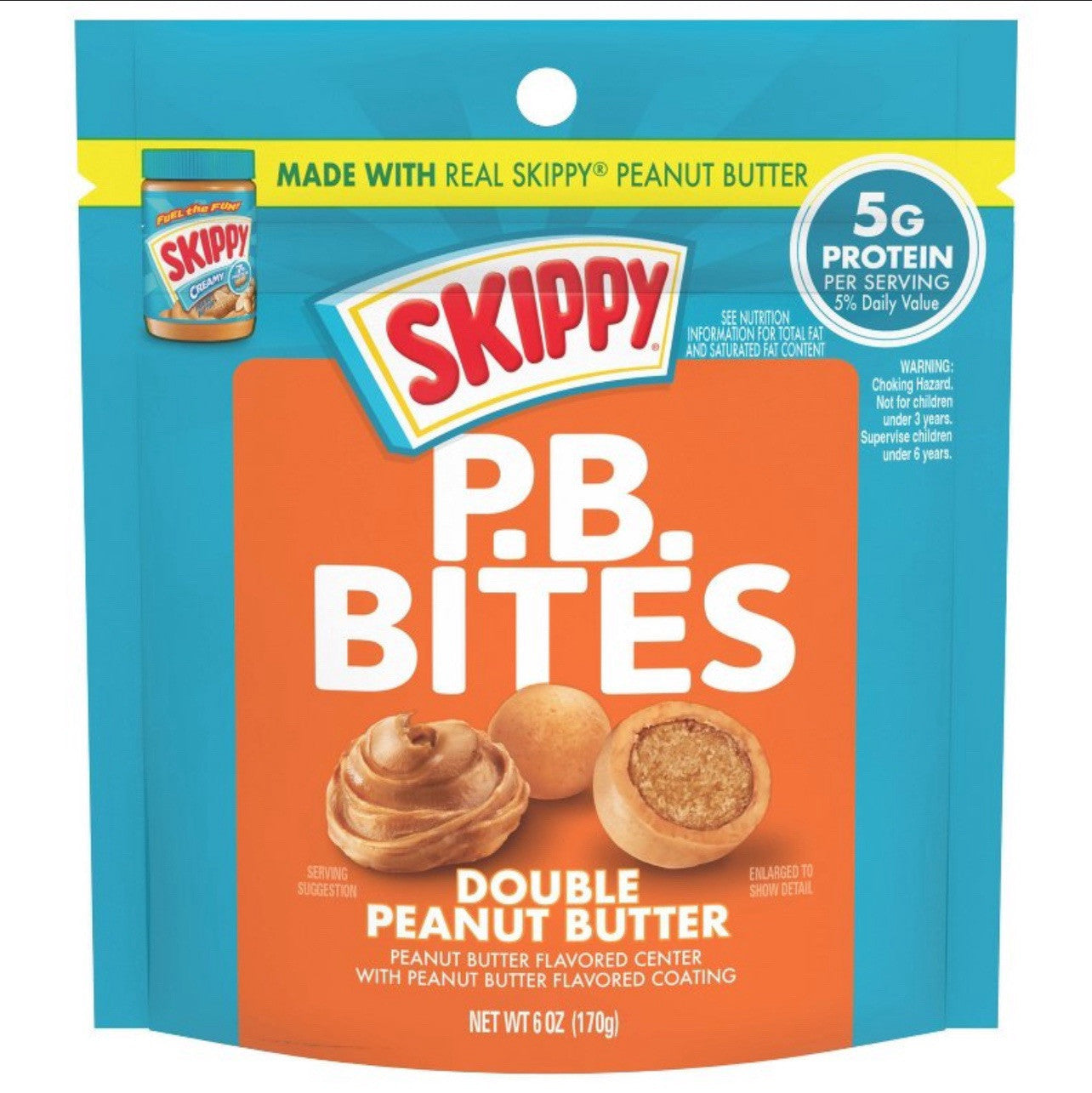 🟢New Limited Skippy PB Bites Double Peanut Butter Coating Crunchy Balls Bag 6oz
