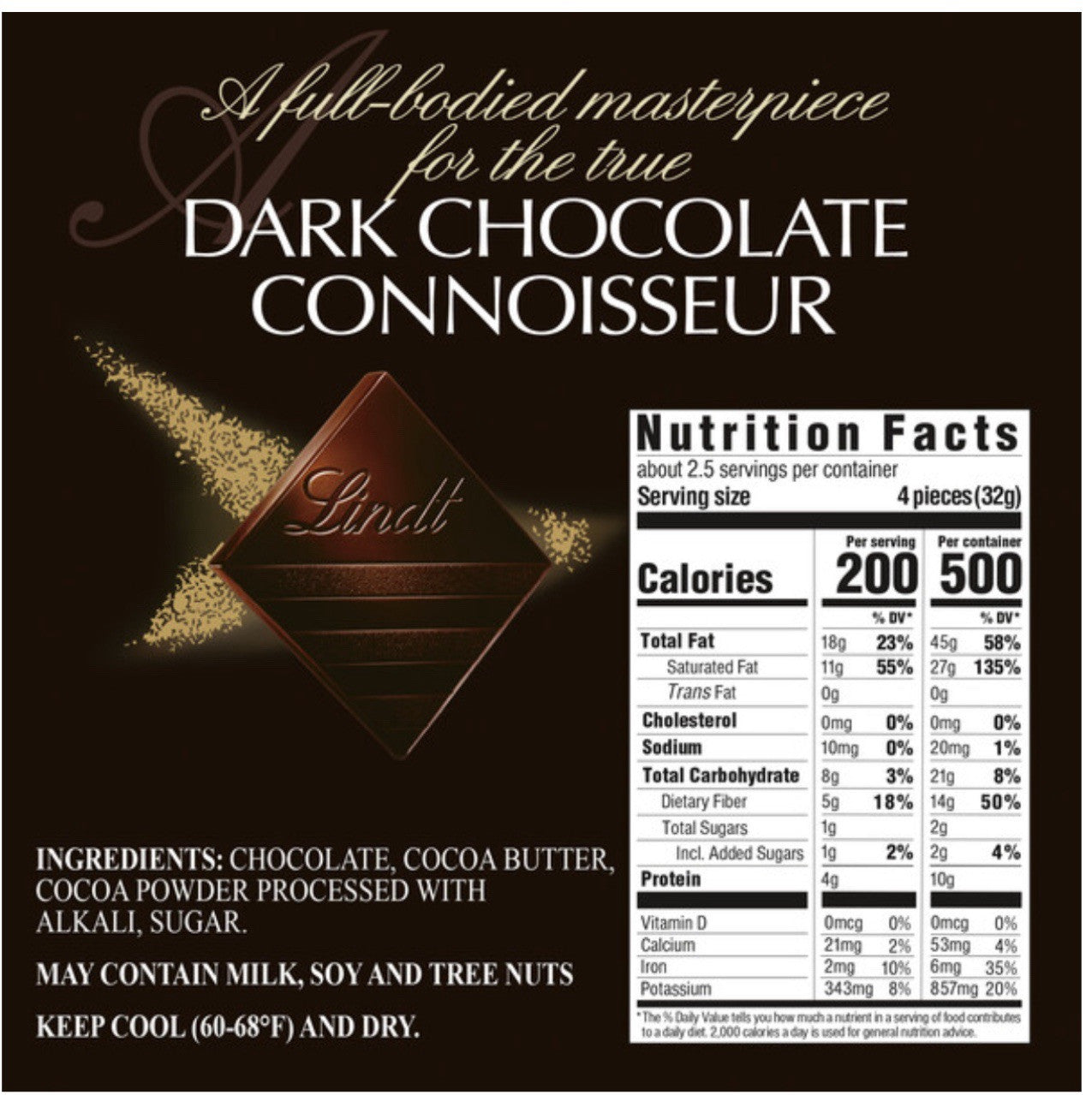 🟢 New Lindt Excellence Intense 95% Cocoa Dark Chocolate Pieces 2.8oz (1-Bar)