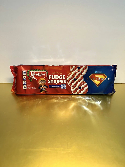 New Limited Edition Keebler SUPERMAN Strong Berry Fudge Stripes Cookies 9.5oz